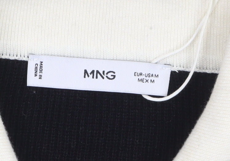 MNG Womens Black Collared Henley Knit Jumper Medium