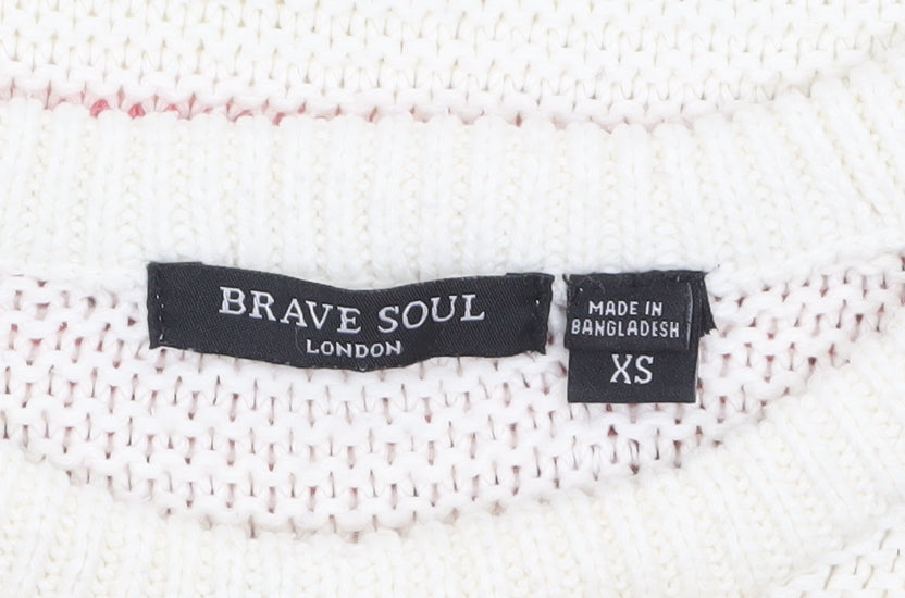 Brave Soul Women’s Multicoloured Striped Chunky-Knit Pullover Jumper XS