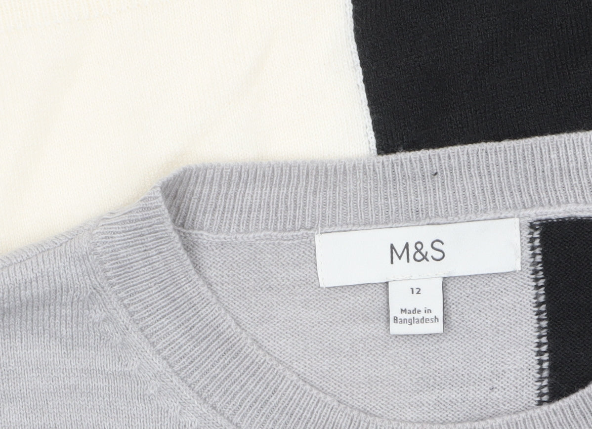 Marks & Spencer Women’s Black Grey Colour Block Crew Neck Jumper Size 12
