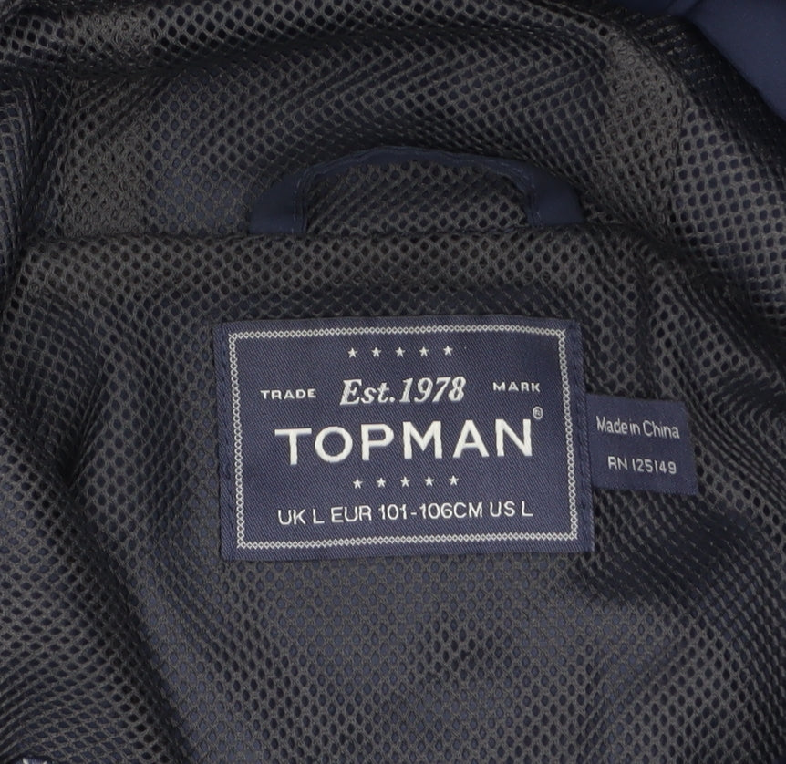 Topman Men's Blue Hooded Windbreaker Jacket Size L Regular Fit