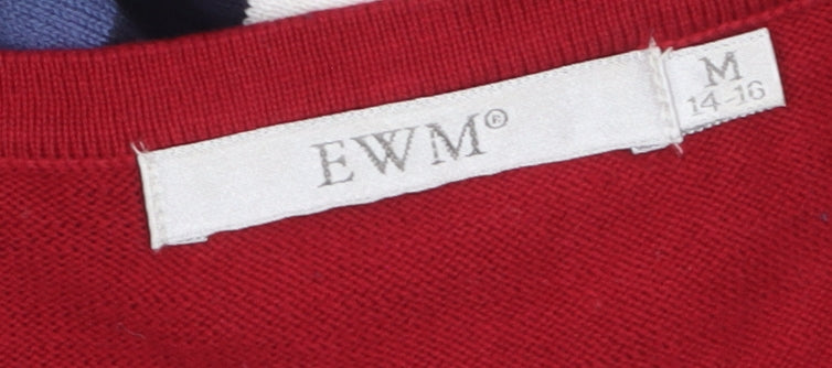 EWM Womens Multicoloured Stripe Cotton Crew Neck Jumper Size M 14-16