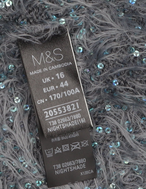 Marks & Spencer Women Grey Sequin Knit Pullover Jumper Size 16