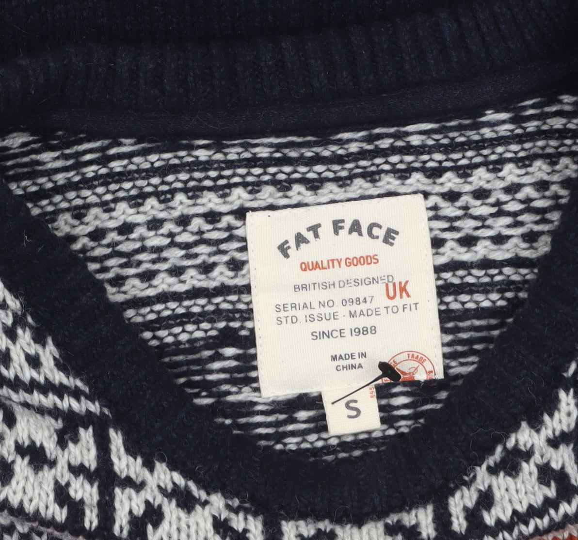 Fat Face Men's Blue Fair Isle Crew Neck Wool Blend Jumper Size S