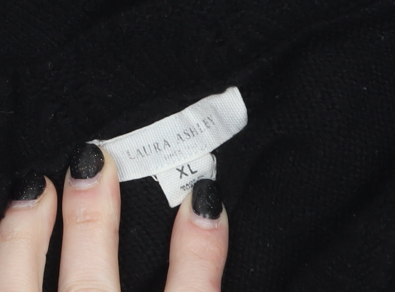 Laura Ashley Women’s Black V-Neck Cotton Knit Jumper XL
