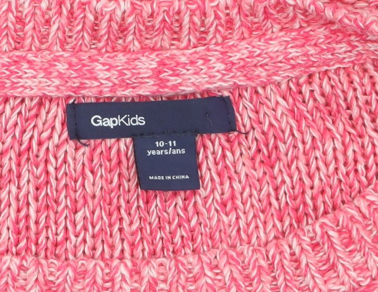 Gap Kids Girls Pink Cotton Knit Jumper 10-11 Years Crew Neck Pullover