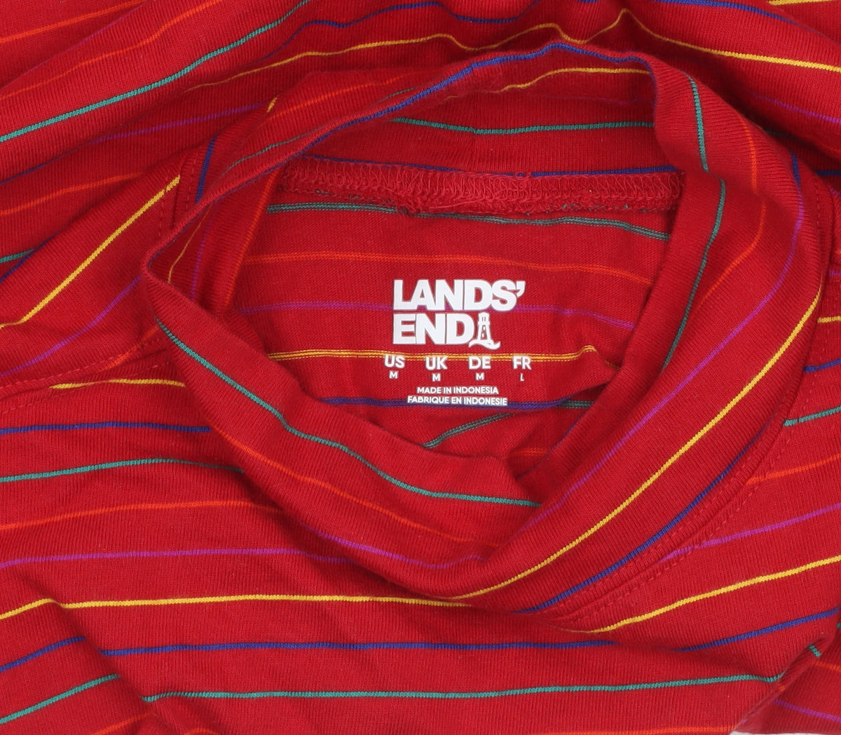 Lands' End Women's Red Striped Roll Neck Cotton Long Sleeve Top M