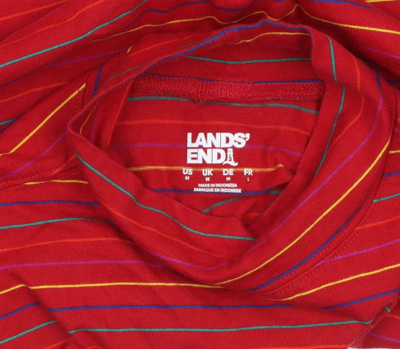 Lands' End Women's Red Striped Roll Neck Cotton Long Sleeve Top M