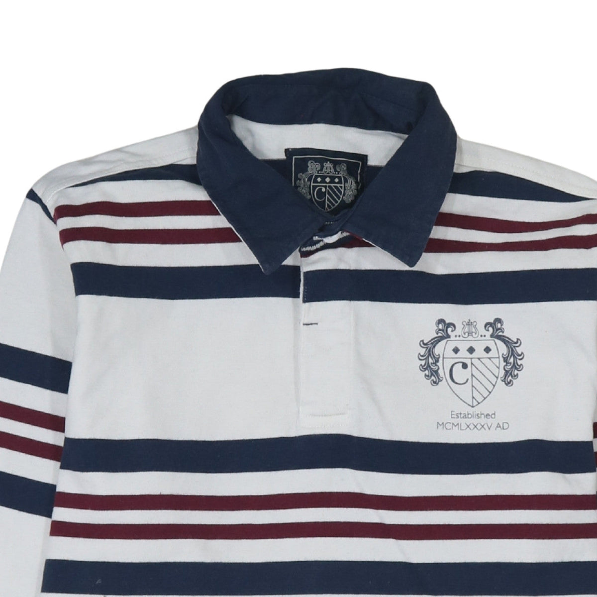 Paul Costelloe Men White Striped Collared Long Sleeve Rugby Sweatshirt L