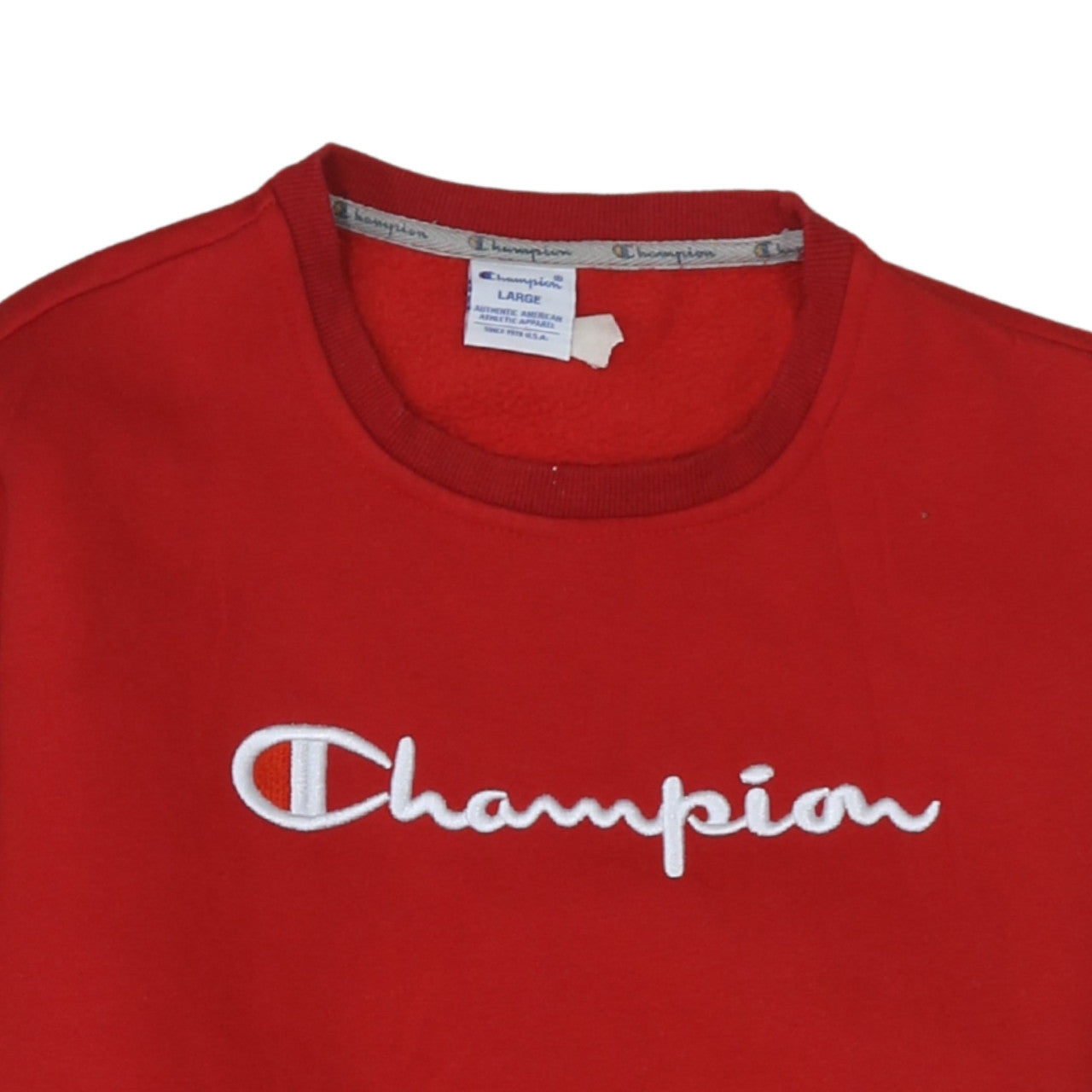 Champion Men's Red Embroidered Logo Sweatshirt Large Pullover Fleece