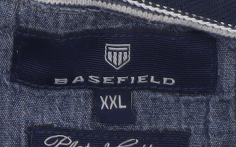Basefield Men's Blue Striped V-Neck Cotton Jumper 2XL