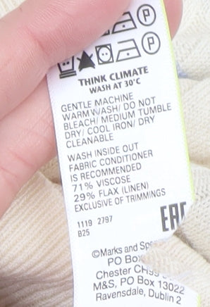 Marks and Spencer Women’s Beige Striped V-Neck Knit Pullover Jumper Size L
