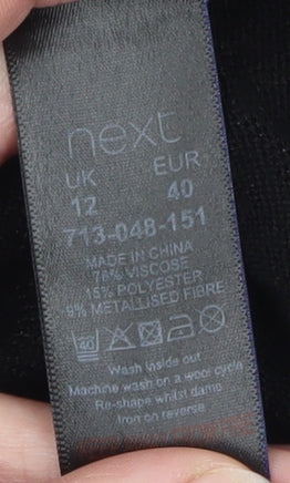 Next Women Black High Neck Long Sleeve Metallic Knit Jumper Size 12