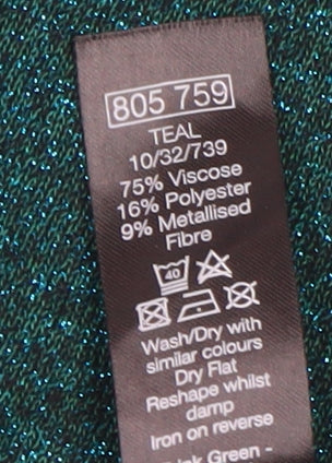 M&Co Women's Green Size 10 V-Neck Bow Glitter Pullover Jumper
