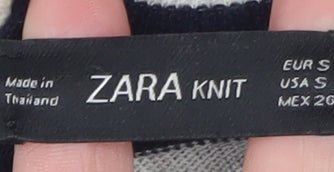Zara Women Multicoloured Mock Neck Striped Wool Knit Jumper Size 8