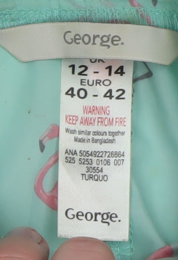 George Women's Green Flamingo Print Hooded Rain Coat Size 12