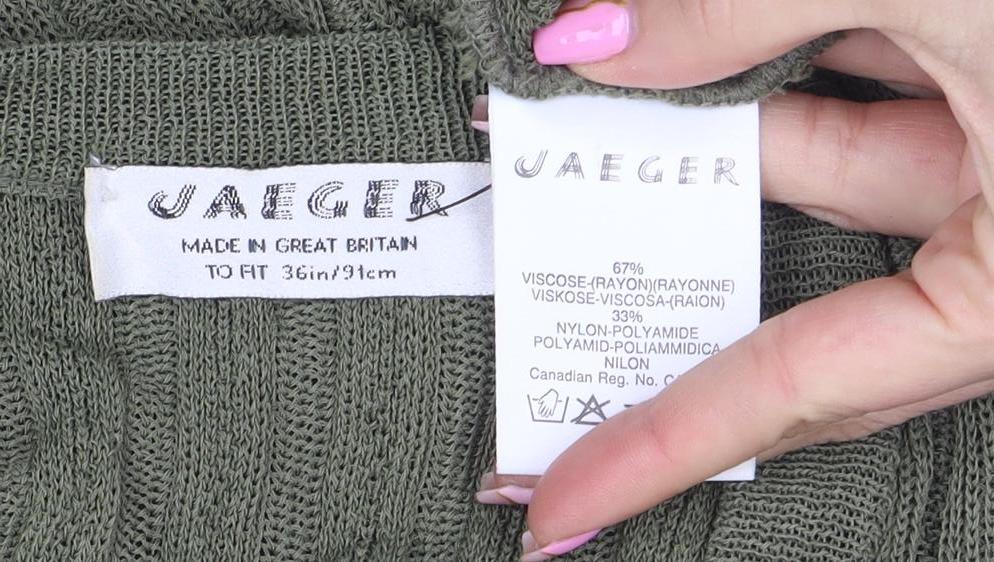 Jaeger Women’s Green V-Neck Ribbed Knit Long Sleeve Cardigan Size 10