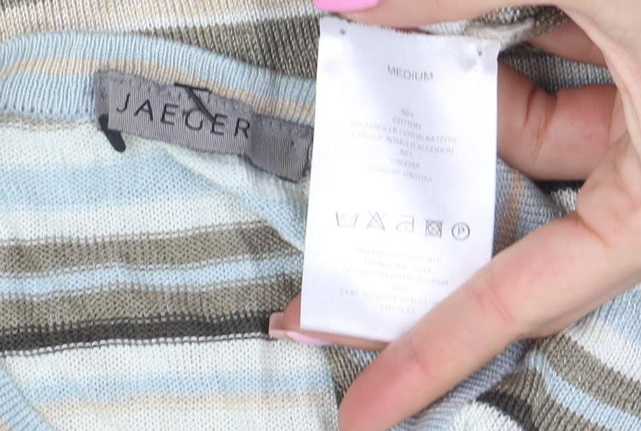 Jaeger Women's Multicoloured Striped Cotton Jumper Size M