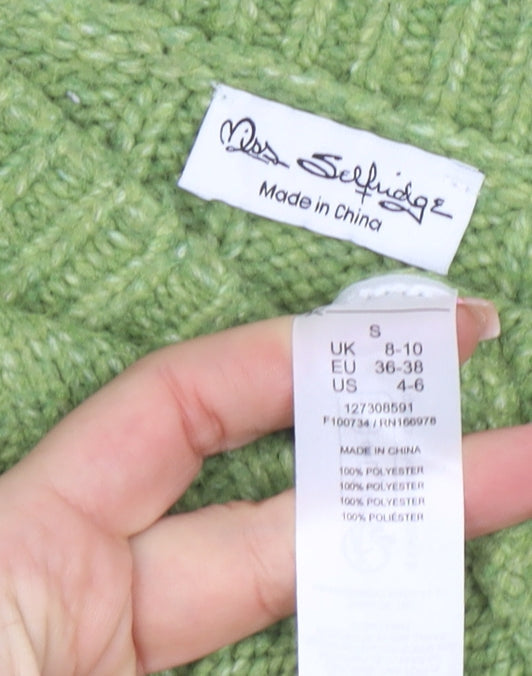 Miss Selfridge Womens Green V-Neck Ribbed Knit Pullover Jumper Size S
