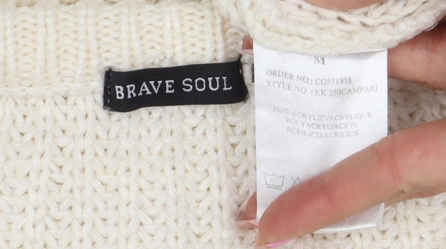 Brave Soul Women Ivory Chunky Knit Crew Neck Jumper Size M