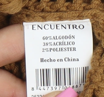 Encuentro Women Brown XL Open-Knit Fringe Pullover Jumper