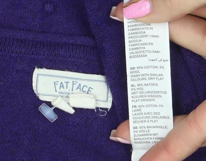 FatFace Women's Purple V-Neck Cotton Wool Knit Jumper Size 10