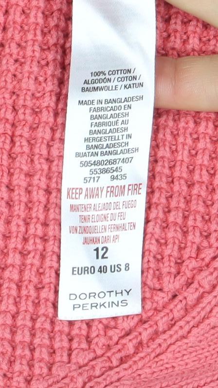 Dorothy Perkins Women's Pink Cotton Crew Neck Jumper Size 12