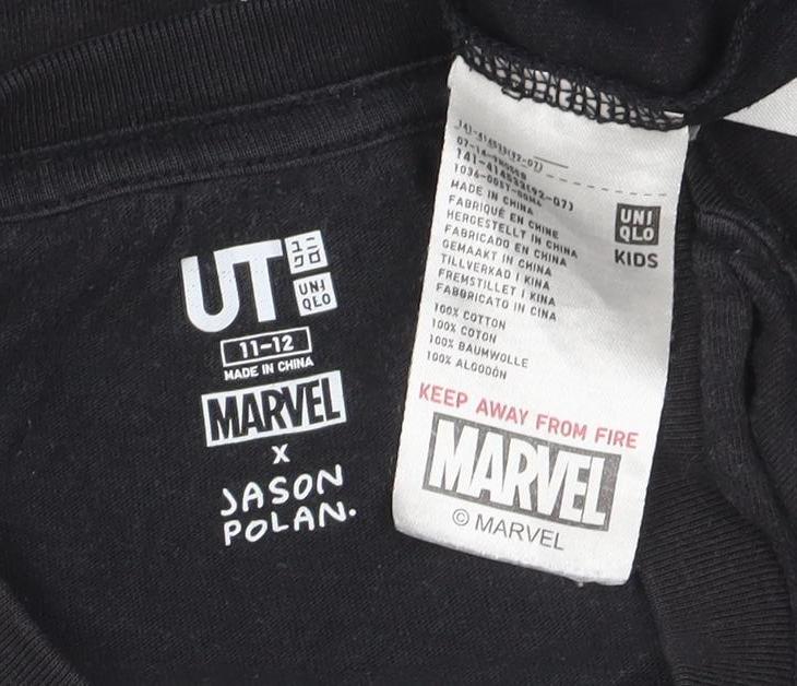 Uniqlo Kids Marvel Avengers Black Short Sleeve T-Shirt 11-12 Years