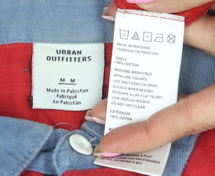 Urban Outfitters Men's Red Striped Long Sleeve Polo Shirt M