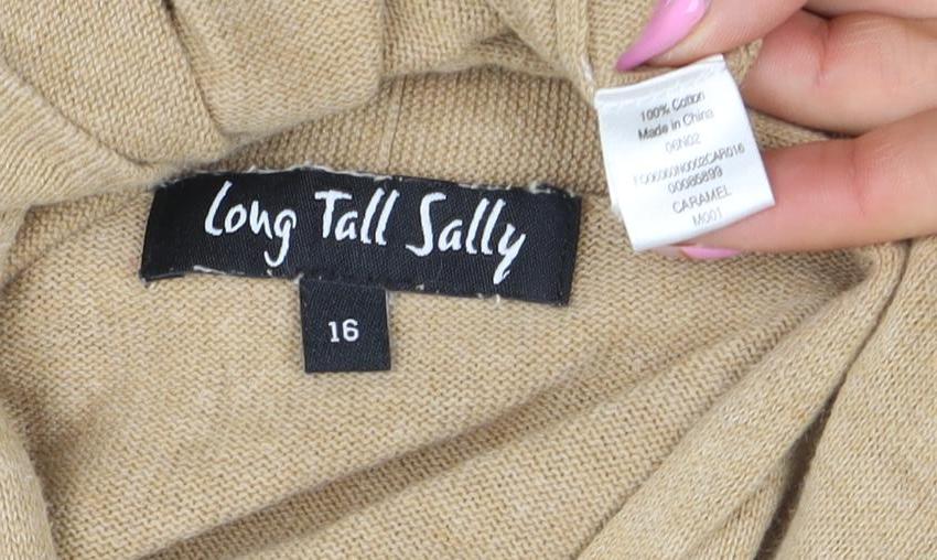 Long Tall Sally Women Beige Cotton Tie Front Cardigan Size 16