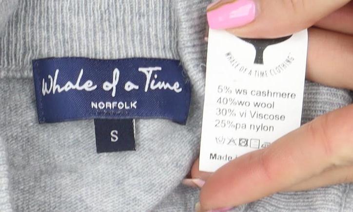 Whale of a Time Women Grey Wool Blend 1/4 Zip Jumper Size S