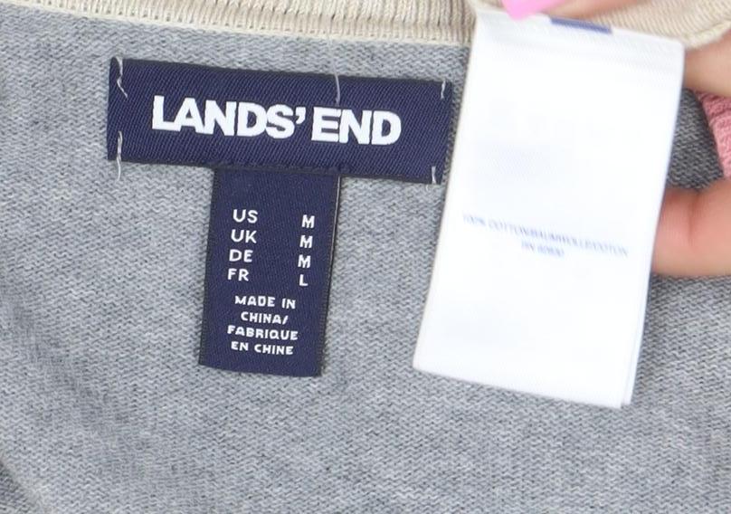 Lands' End Women's Multicoloured Cotton V-Neck Cardigan M