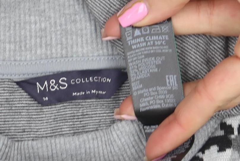 Marks & Spencer Women Grey Animal Print Long Sleeve Pullover Sweatshirt Size 14