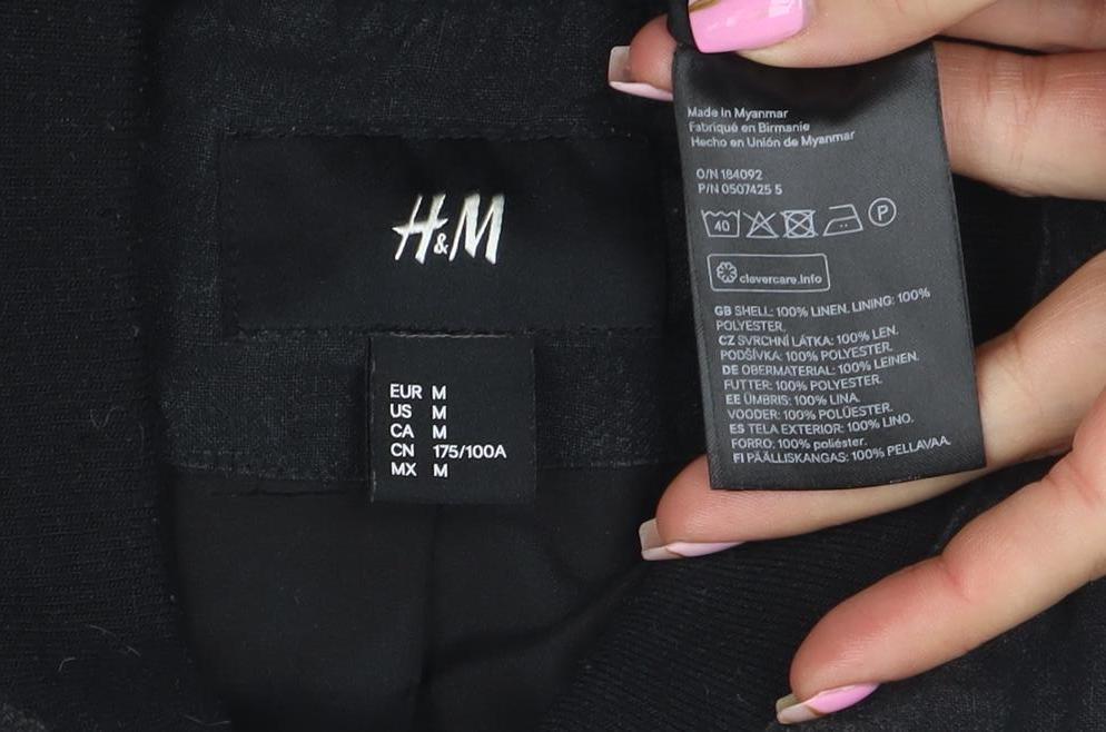 H&M Men's Black Linen Bomber Jacket M Casual Full Zip