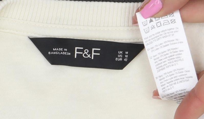 F&F Women Ivory Striped Pullover Sweatshirt Size 14 Regular Fit