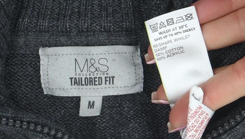 Marks & Spencer Men's Grey Full Zip High Neck Jumper M
