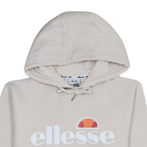 Ellesse Women Beige Hooded Pullover Hoodie UK 10 Cotton Blend Logo Sporty