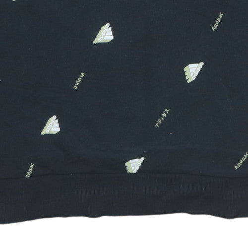 Adidas Men's Black Crew Neck Sweatshirt Size L Cotton Blend Graphic Print