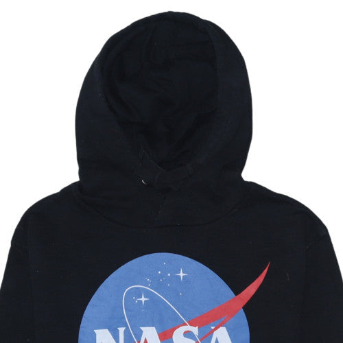 NASA Mens Black Pullover Hoodie L Logo Fleece Long Sleeve