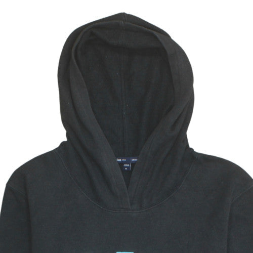 Gap Women Black Pullover Hoodie M Cotton Blend Logo Front Sweatshirt