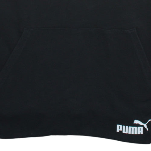 PUMA Mens Black White Pullover Hoodie M Logo Fleece Sportswear