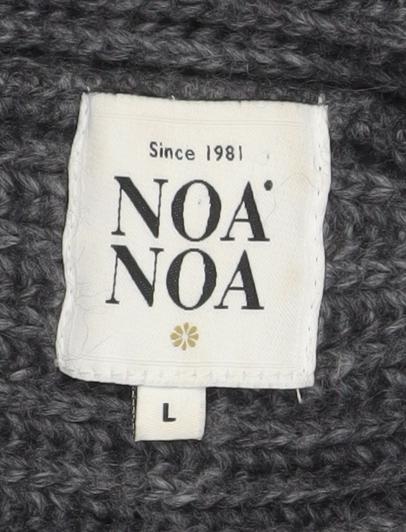 Noa Noa Women's Grey Wool Blend Open Front Long Sleeve Cardigan L
