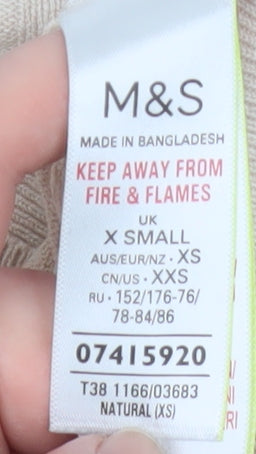Marks & Spencer Womens Beige V-Neck Cable Knit Pullover Jumper XS