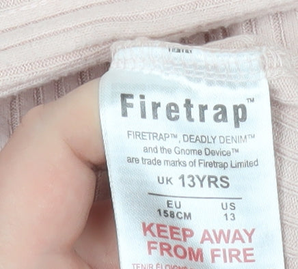 Firetrap Girls Pink Ribbed Pullover Hoodie Size 13 Years Viscose Blend