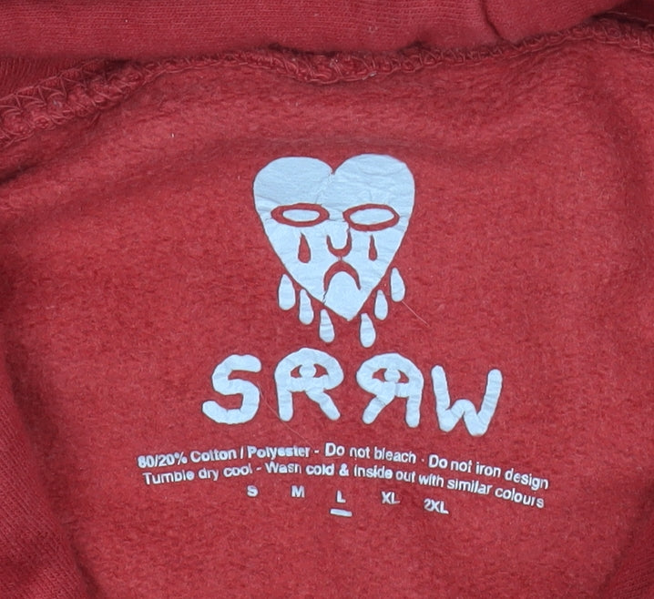 SRAW Men's Red Pullover Hoodie L Graphic Print Regular Fit
