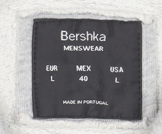 Bershka Mens Grey Graphic 'The Black Bear' Pullover Hoodie Size L