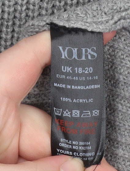 Yours Womens Grey Plus Size 18-20 Mock Neck Chunky Knit Jumper