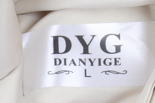 Dianyige Womens Ivory Long Puffer Coat Hooded L