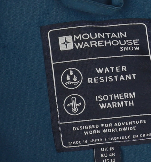 Mountain Warehouse Women's Blue Ski Jacket Size 18 Water Resistant