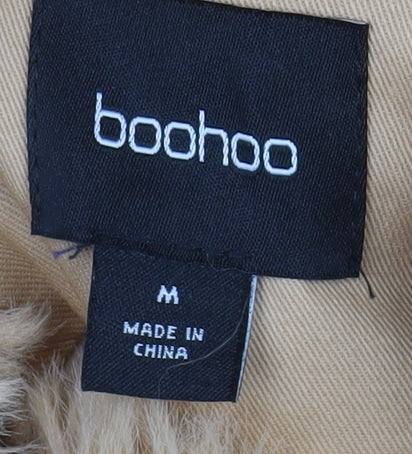 Boohoo Women’s Beige Faux Fur Trim Hooded Parka Coat Size M