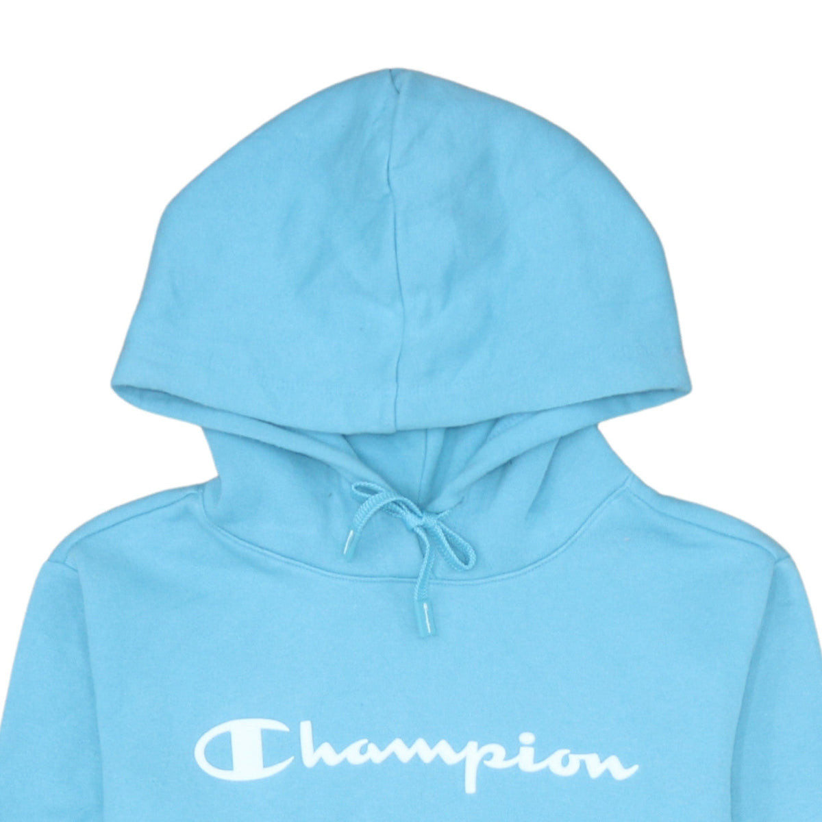 Champion Women Blue Pullover Hoodie L Logo Print Cotton Blend